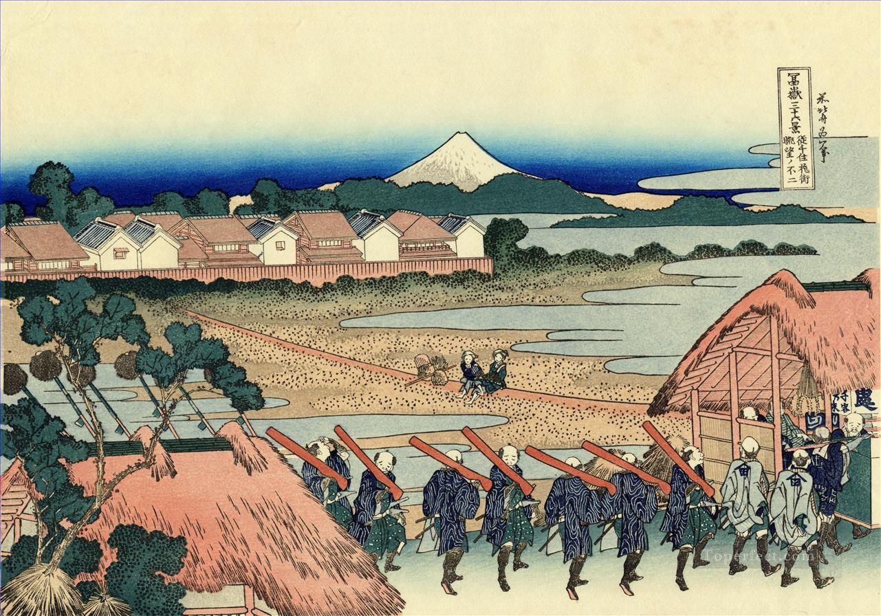 千住のゲイクォーターから見た富士山 葛飾北斎 浮世絵油絵